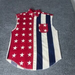 Vintage Brooks & Dunn Panhandle Slim Cut Off Shirt Mens L Red White Blue